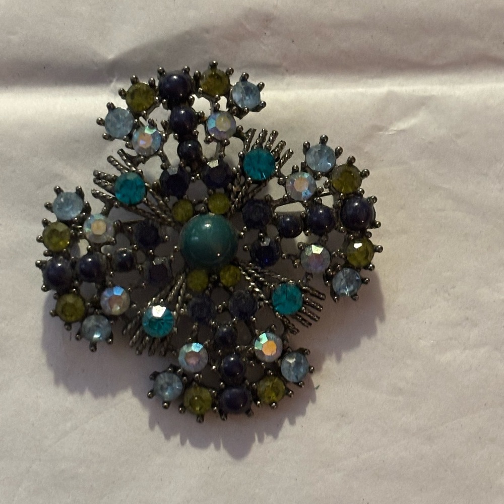 Chic Floral Blue and Green Brooch